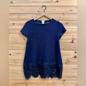 Chicos Travelers Size 0/Small Black Lace Trim Anti Wrinkle Short Sleeve Blouse